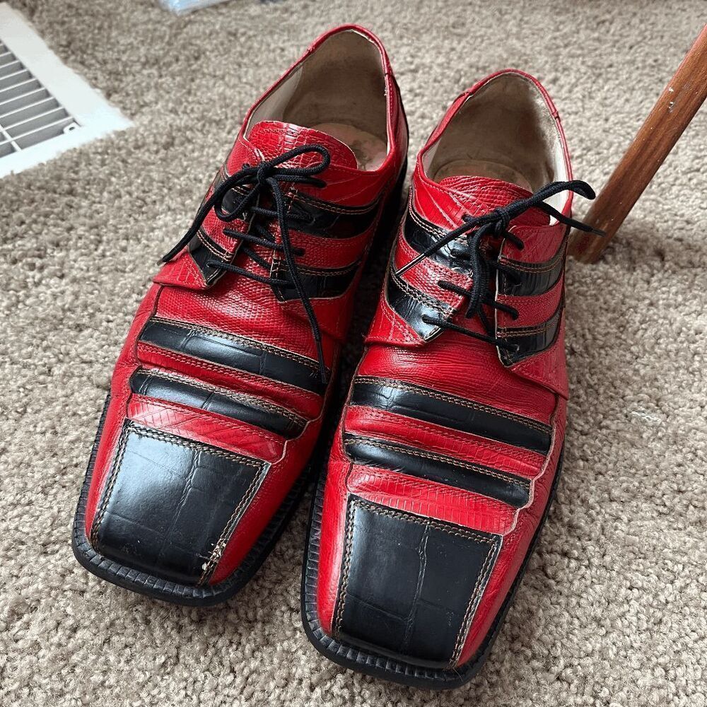 VTG 80s 90s Fortune from Liberty Red Black Reptile Leather Shoes Men’s 10